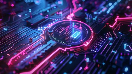 Obraz premium futuristic lock and key on a holographic internet