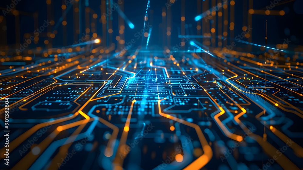 Poster business technology data integration concept on abstract background. generative ai.