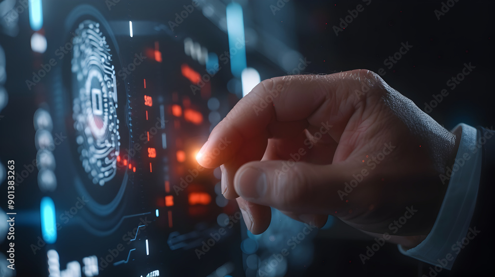 Aufkleber businessman login with fingerprint scanning technology. fingerprint to identify personal, security s
