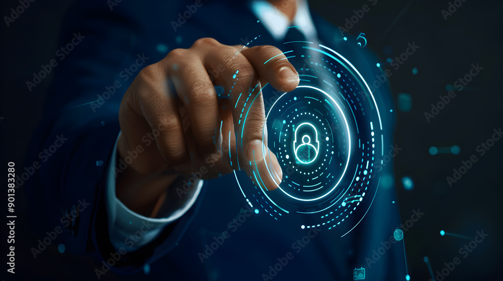 Aufkleber businessman login with fingerprint scanning technology. fingerprint to identify personal, security s