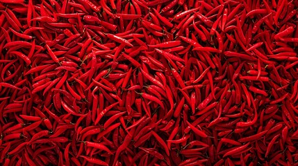 Fototapeta premium Close up of a large group of bright red chili peppers.