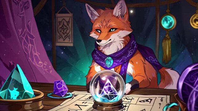 Red fox fortune teller video, AI generated	