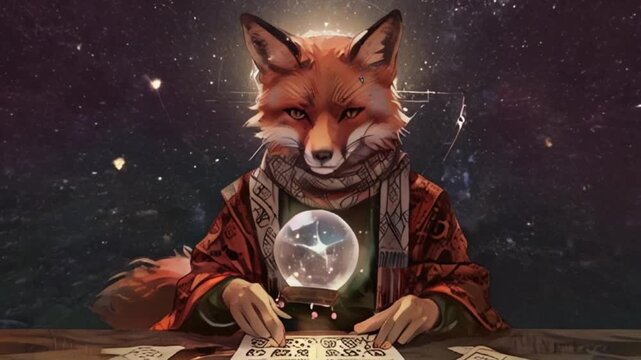 Red fox fortune teller video, AI generated	