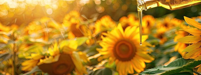 Naklejka premium close-up of dripping sunflower oil. Selective focus