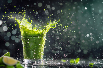 Vibrant Green Smoothie Splash: A Dynamic Mid-Air Moment