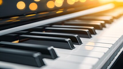 Close-Up View of Piano Keys With Soft Warm Lighting and Bokeh Effect