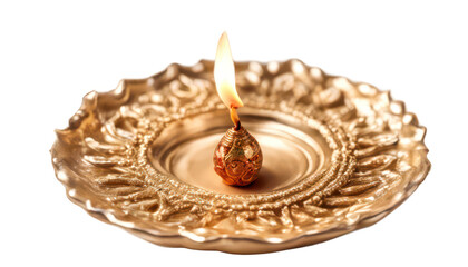Diwali lamp with lit flame isolate on transparent background, cutout, png