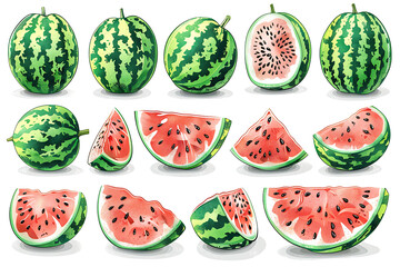 Watermelon pattern. Fresh sliced fruits illustrations for textile design projects recent vector seamless background