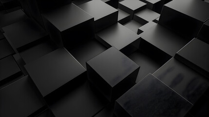 Dark tech background, with a geometric 3D structure. Clean, minimal design with simple black futuristic forms. 3D render. Generative Ai.