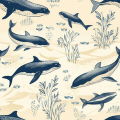 Whale Pattern, Whale Seamless pattern repeat
