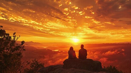 family road trip where the most memorable moments are spent watching a spectacular sunset together from the top of a scenic overlook. Describe the emotions and conversations that unfold.