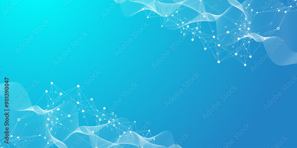 Aufkleber Abstract tech network connection dots. Digital technology and big data analysis background. Geometric background with abstract mesh, plexus lines
