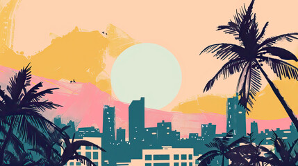 Fototapeta premium Risograph colorful riso print travel poster, card, wallpaper or banner illustration, modern, isolated, clear, simple of Franceville, Gabon. Artistic, screen printing, stencil