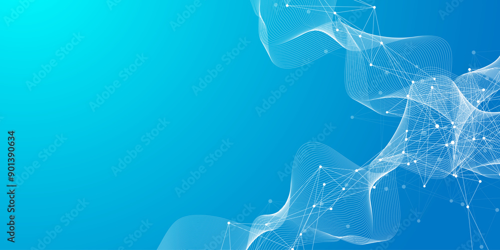 Poster Abstract tech network connection dots. Digital technology and big data analysis background. Geometric background with abstract mesh, plexus lines