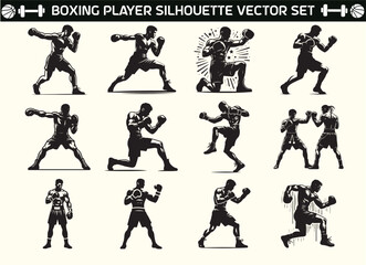 Boxing player silhouette vector in illustration set