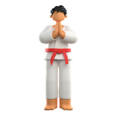 Karate player salutes 3d illustration