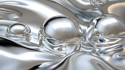 Liquid chrome waves background, shiny and lustrous metal pattern texture, silky 3D render illustration.