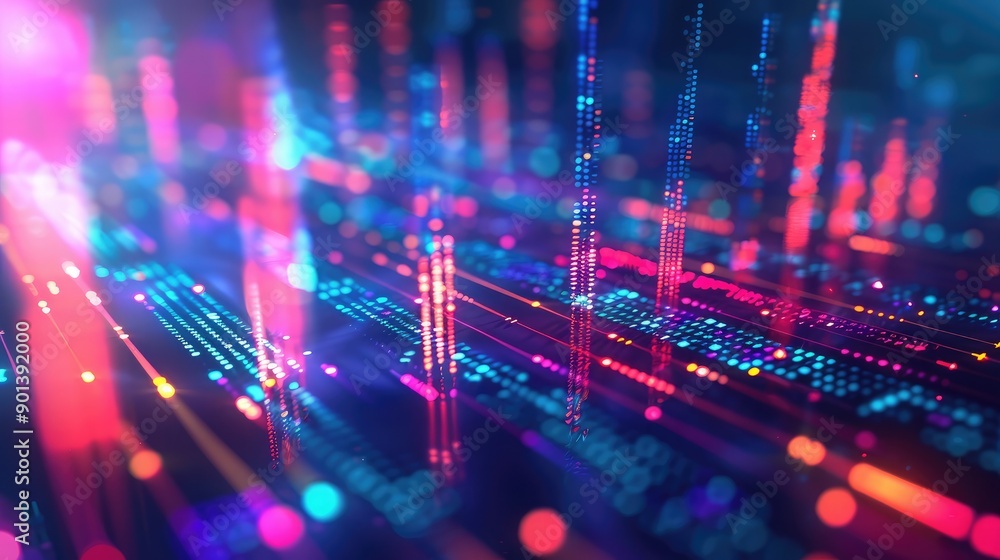 Poster digital graph with rising bars, symbolizing business performance and success