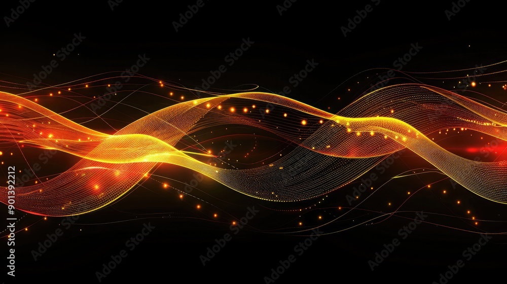 Poster digital wave pattern on a dark background, representing technology and innovation.