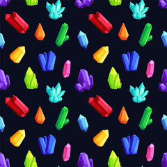 Seamless pattern with magic jewel crystals or gemstones. Cool print