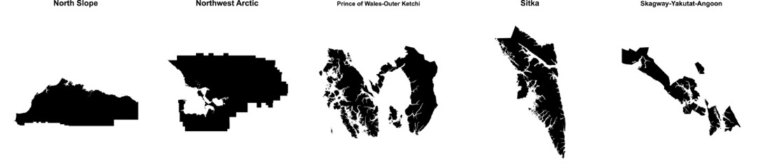 North Slope, Northwest Arctic, Prince of Wales-Outer Ketchi, Sitka, Skagway-Yakutat-Angoon outline maps