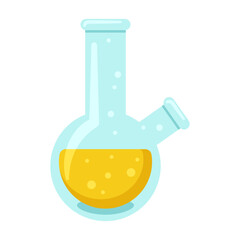 Laboratory beaker, test tube or flask. Science and medicine. Cartoon flat illustration