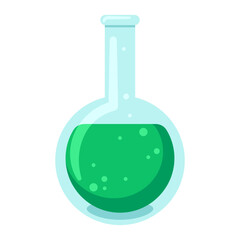 Laboratory beaker, test tube or flask. Science and medicine. Cartoon flat illustration