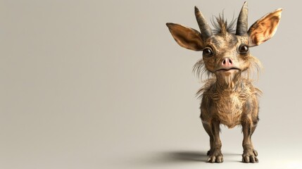 A curious fantasy animal with large ears and expressive eyes gazes intently