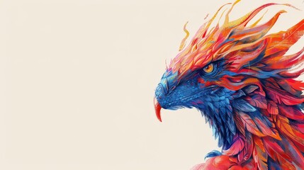 Fototapeta premium A vibrant creature with fiery plumage captivates in a mystical setting