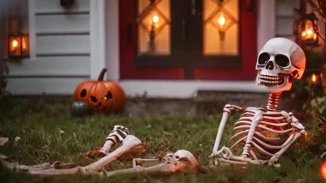 haloween in front of the house Video 4K
