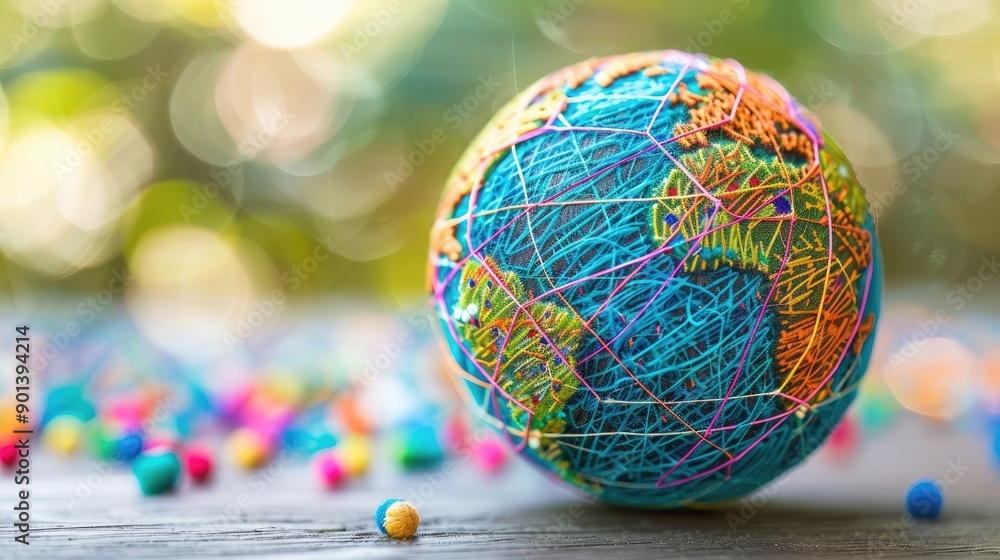 Poster globe with connecting lines, illustrating global connectivity and communication