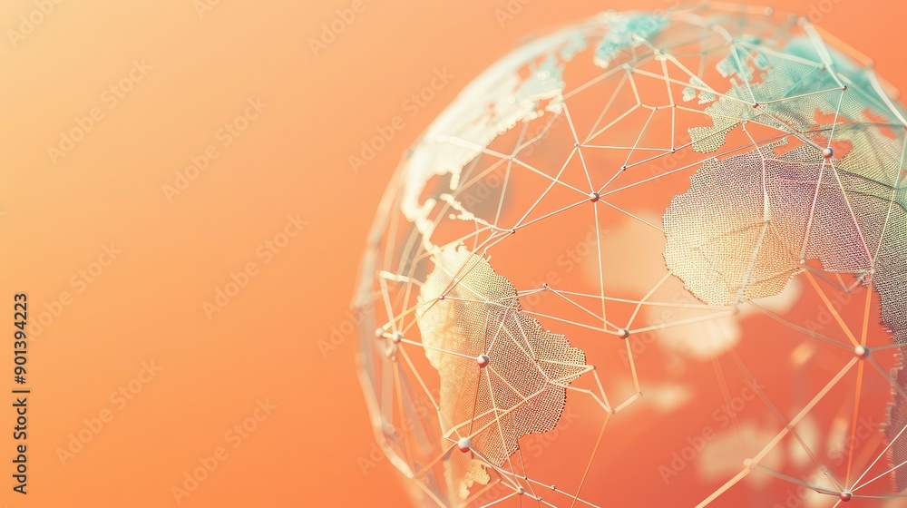 Poster globe with connecting lines, illustrating global connectivity and communication
