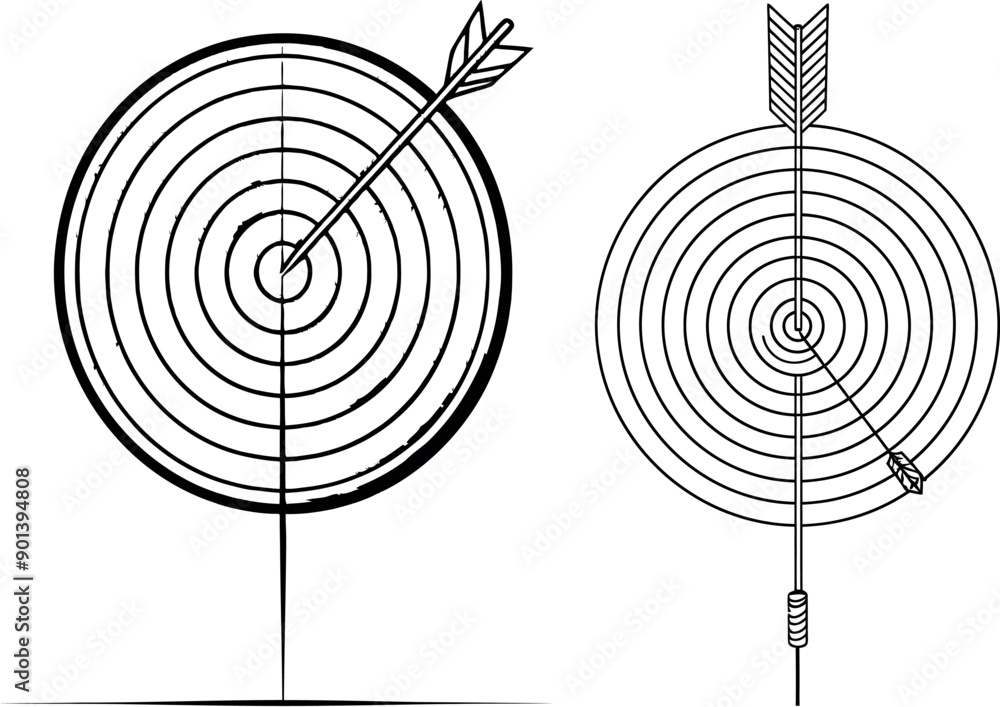 Poster continuous one-line drawing of a target with an arrow. success concept.