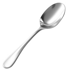Silver spoon, metal, food, kitchenware, PNG file, isolated background.