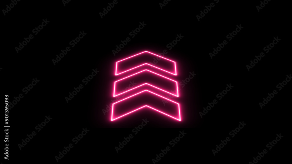 Poster neon arrow icon. purple neon arrows on a black background. glowing arrow pointers icon. outline arro