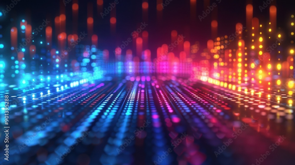Poster vibrant visual of sound waves and colorful lights creating a dynamic and energetic atmosphere, perfe