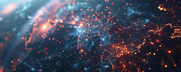 Obraz premium A computer generated image of a planet with a network of lights