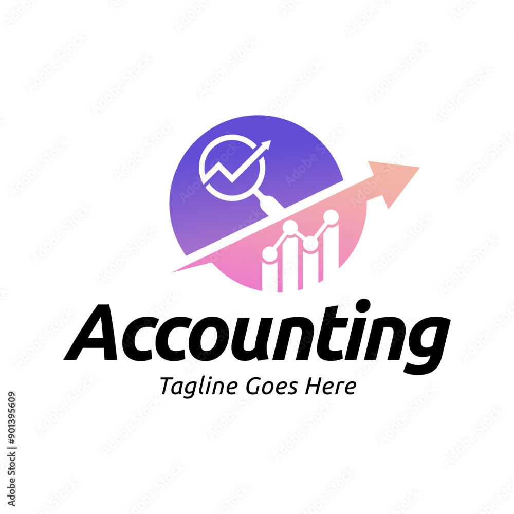 Poster vector logo combination of a graph and magnifier