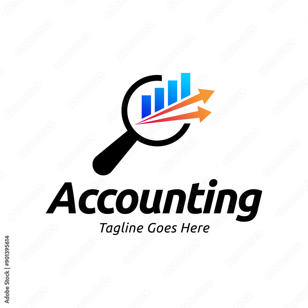 Poster vector logo combination of a graph and magnifier