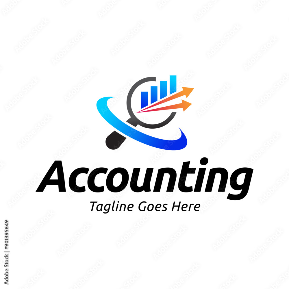 Poster vector logo combination of a graph and magnifier