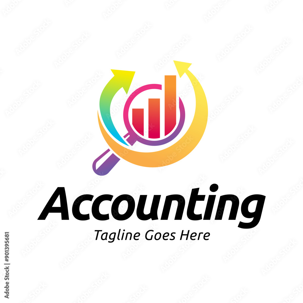 Poster vector logo combination of a graph and magnifier