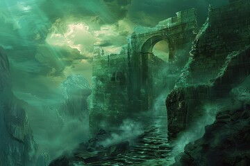 Ancient ruins of a forgotten civilization swallowed by the depths of the ocean