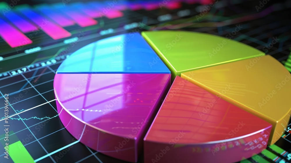 Aufkleber pie chart on a digital screen, representing business data analysis and reports