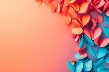 Obraz premium Colorful paper hearts arranged artistically against a soft gradient background