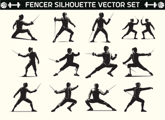 Fencer silhouette vector in illustration set