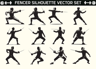 Fencer silhouette vector in illustration set