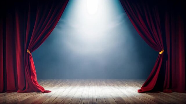 Elegant theater stage with red curtains spotlight