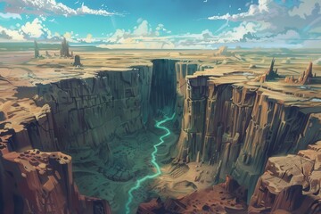 A vast canyon landscape with a river running through it