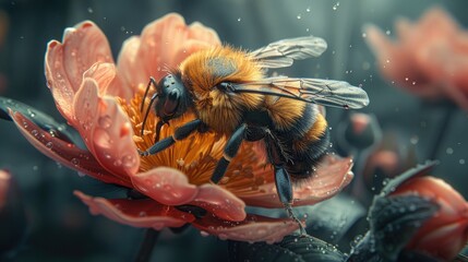 Fototapeta premium bee on the flower closeup shot