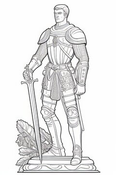 recommend clip art: coloring book spanish warrior, full body, hand drown line art